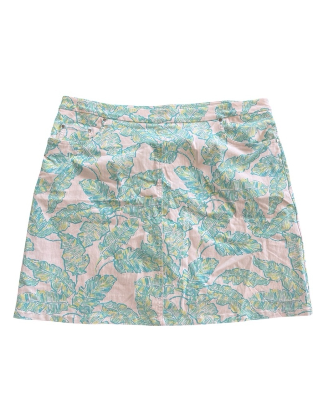 hearts of palm Tropical Leaf Print Skirt in Mint, Teal & Yellow Sz 18W